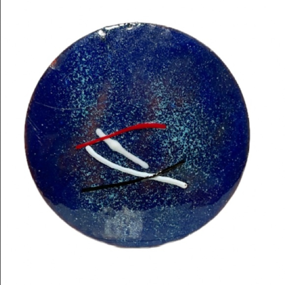 Vintage blue handmade abstract metal brooch